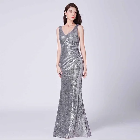 NWT Ever Pretty Elegant V Neck Sequin Evening Dress - Picture 4 of 11